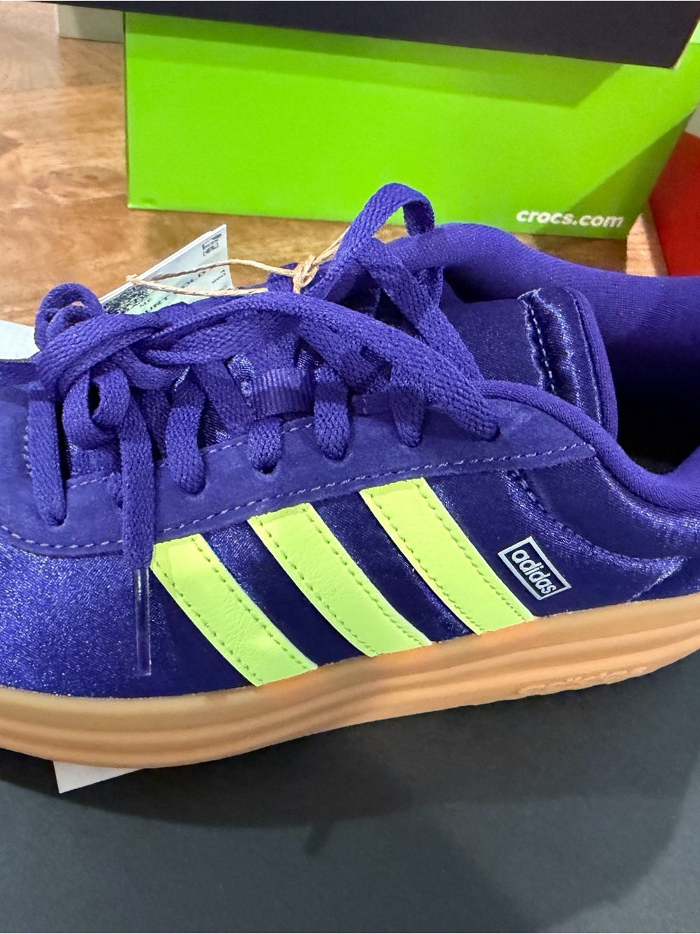 adidas Kids Purple Sneakers with Neon Green Stripes